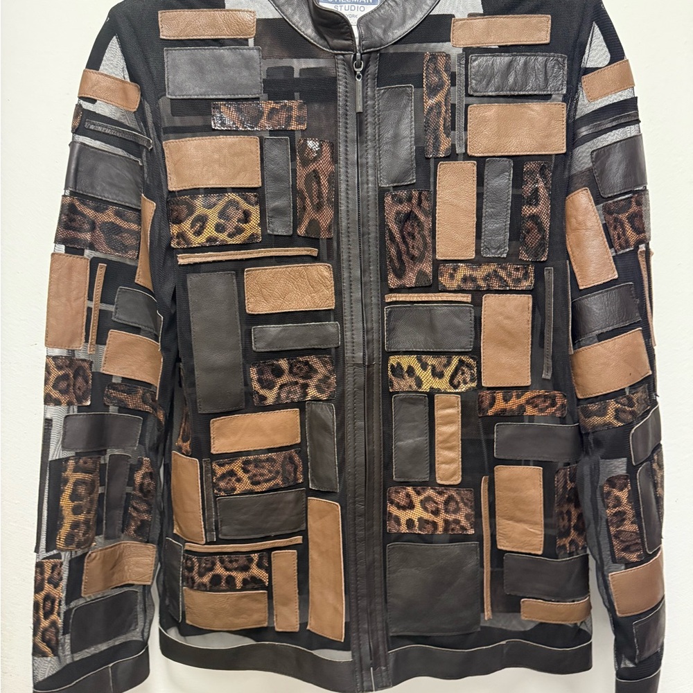 Patchwork Lamb Leather Jacket - Black And Brown - image 5